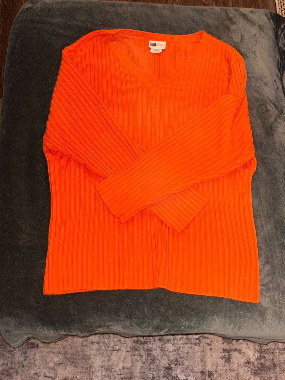 Faded Glory Orange Oversized Ribbed V-Neck Sweater - Women